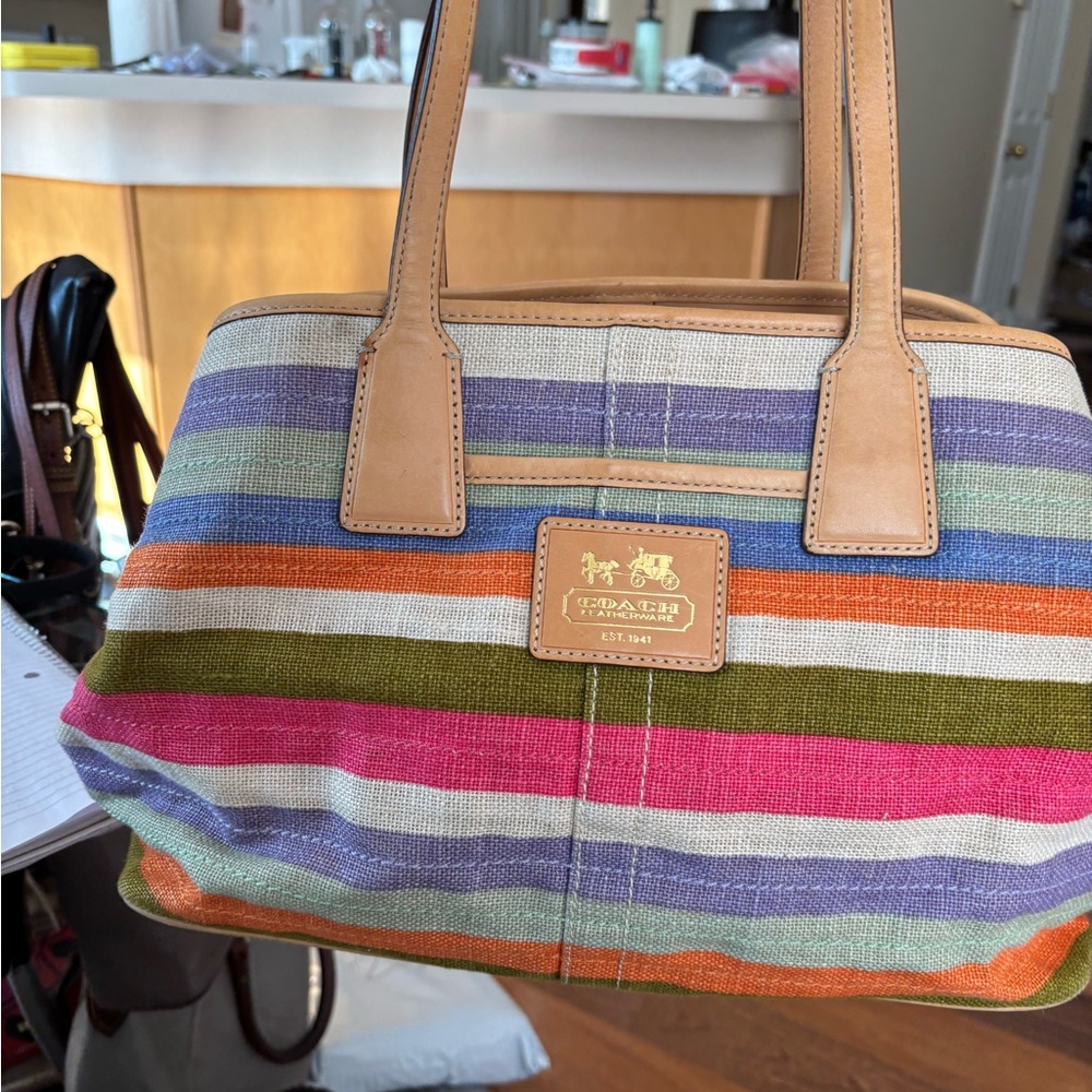 Coach M0871-13487 Hamptons 10th Anniv Limited Ed Heritage Stripe Kiss Lock EUC - Picture 14 of 14